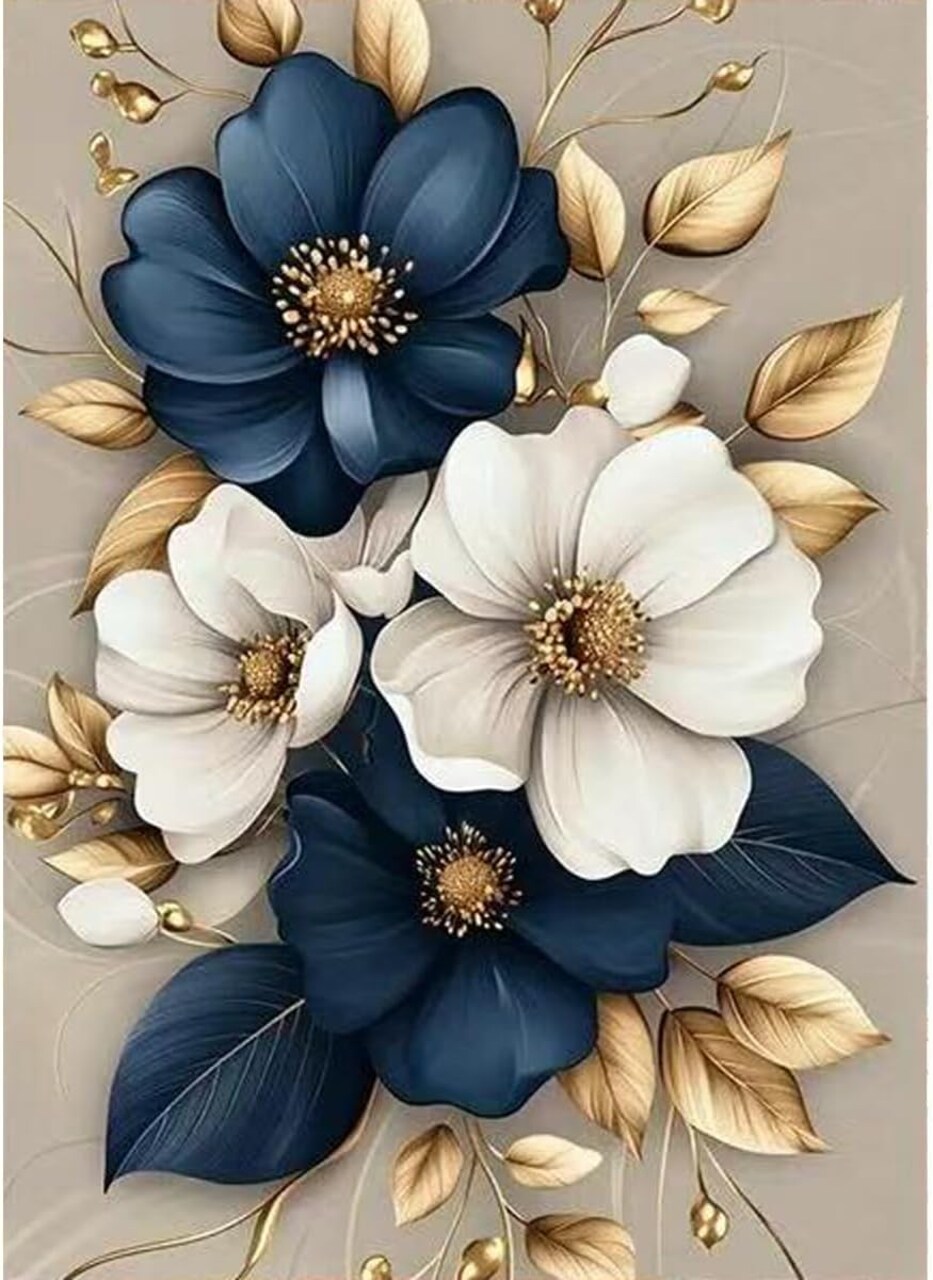 Floral Diamond Art Kits for Adults - 12x16 Inch 5D Full Round Drill Diamond Painting - DIY Flower Diamond Dots Gem Art for Beginners - Spring Flowers Rhinestone Craft for Home Wall Decor